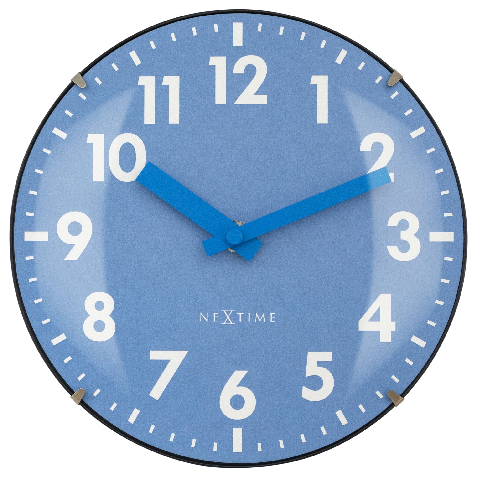 NeXtime Duomo Mini wall or table clock with 20cm diameter, domed glass lens, silent movement, and modern glass design.